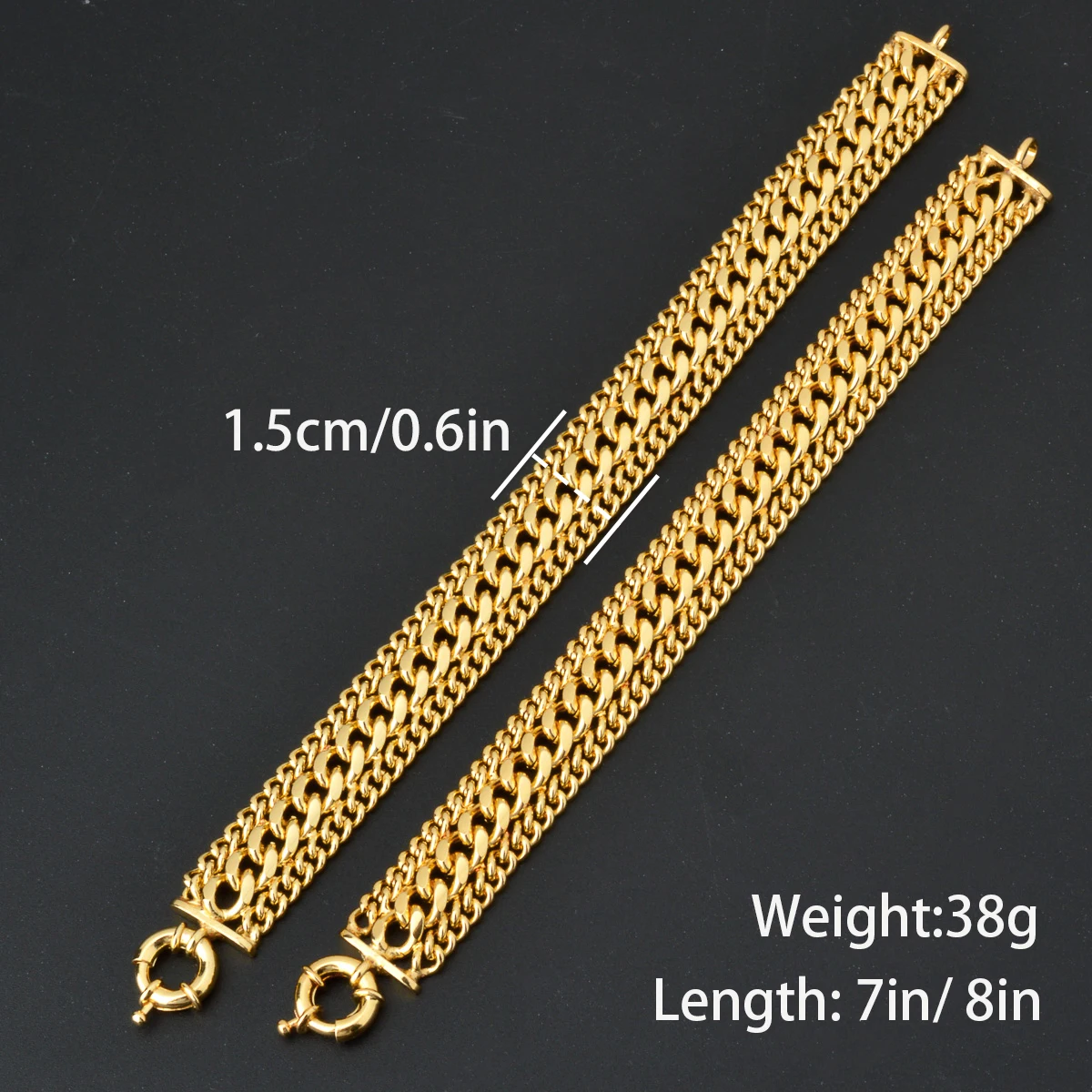 1.5cm Wide Chain Bracelet For Men Women 2024 New Trendy Cuban Chain Men Bracelet Classic Copper Link Chain 7in 8in Bracelet Gift