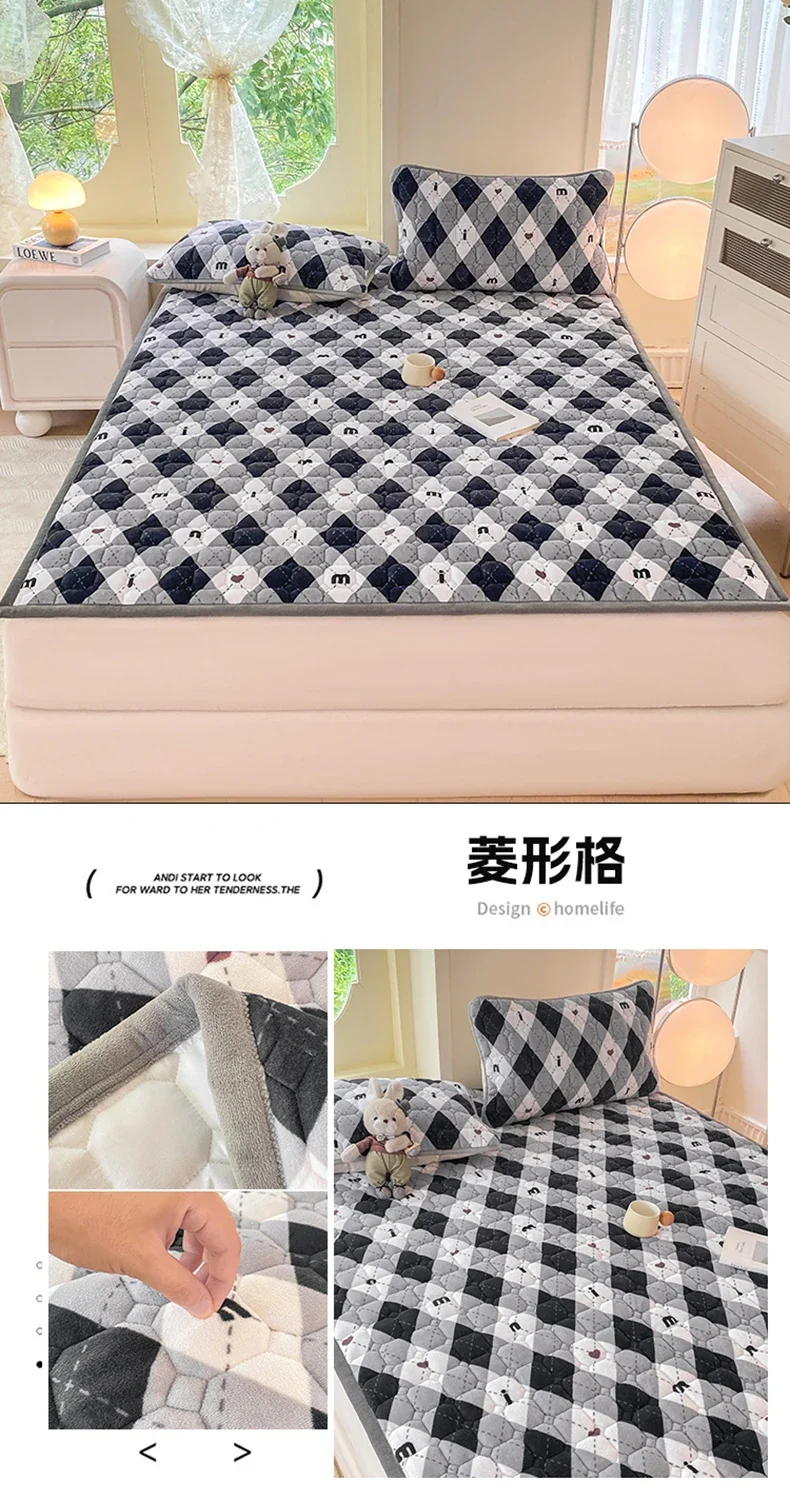 New Autumn Winter Thickened Warm Quilted Mattress Pad Cozy Durable Milk Fleece Mattress Toppers Soft Fluffy Sleep Naked Bed Pads