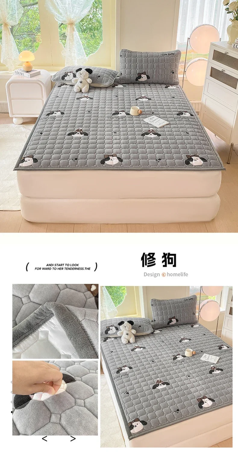 New Autumn Winter Thickened Warm Quilted Mattress Pad Cozy Durable Milk Fleece Mattress Toppers Soft Fluffy Sleep Naked Bed Pads