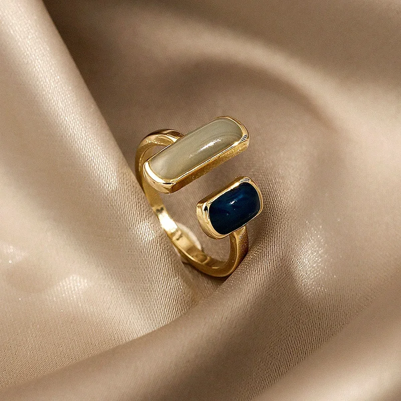 Fashion Retro Gold Double Oil Drop Women's Open Ring Geometric Gold Metal Ring Wedding Jewelry Birthday Gift