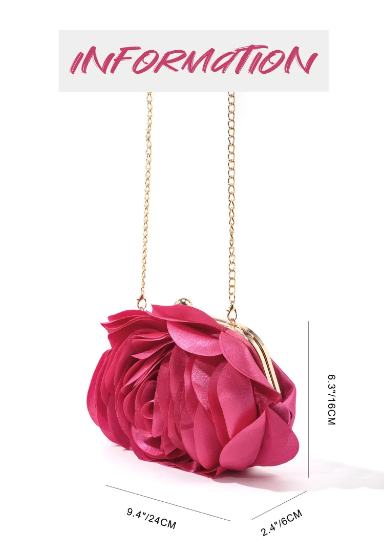 Fashion Pink Flower Petal Banquet Floral Dress Purse Evening Day Clutch Bag Women Luxury Prom Party Wedding Day Bag