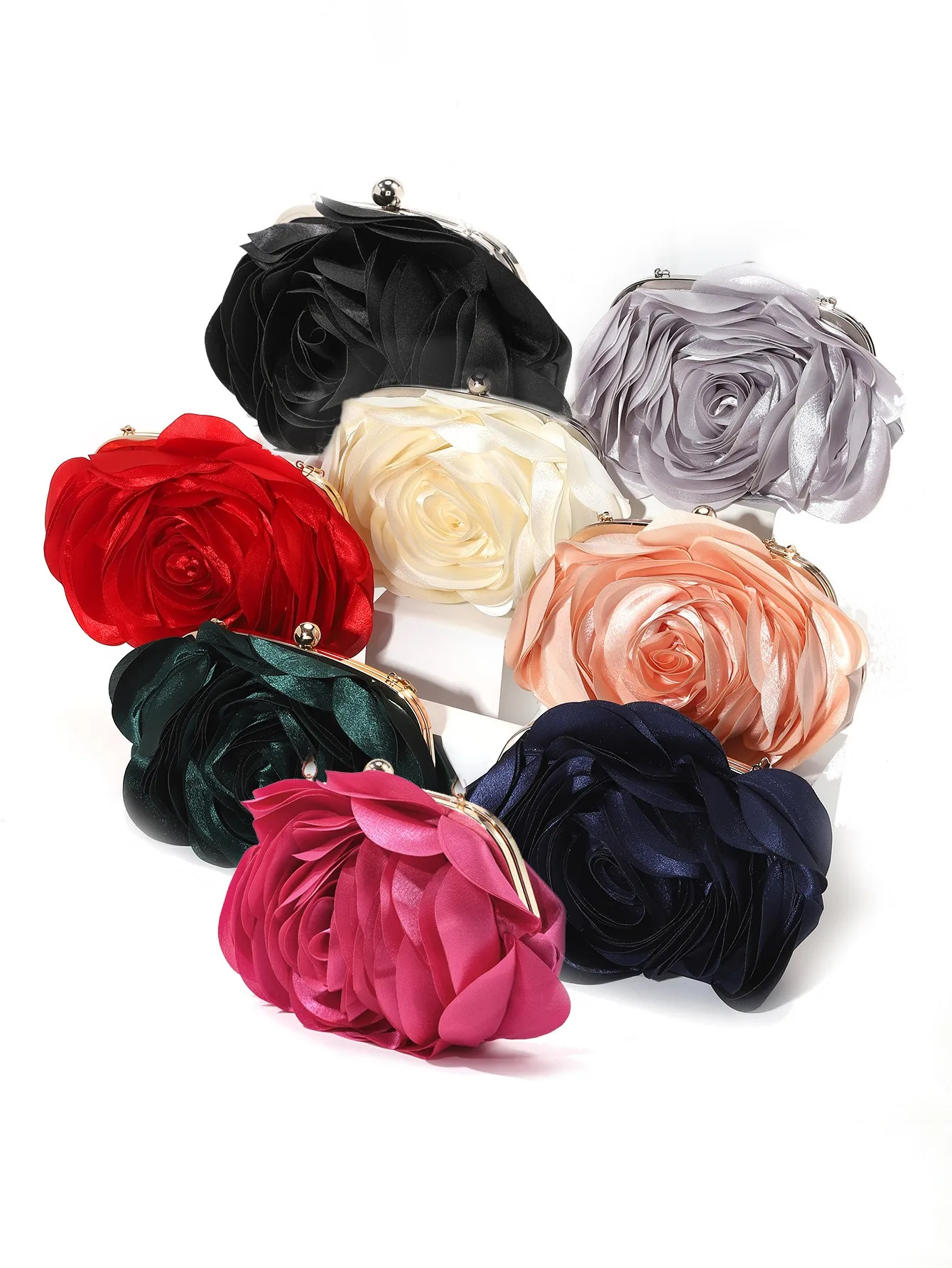 Fashion Pink Flower Petal Banquet Floral Dress Purse Evening Day Clutch Bag Women Luxury Prom Party Wedding Day Bag