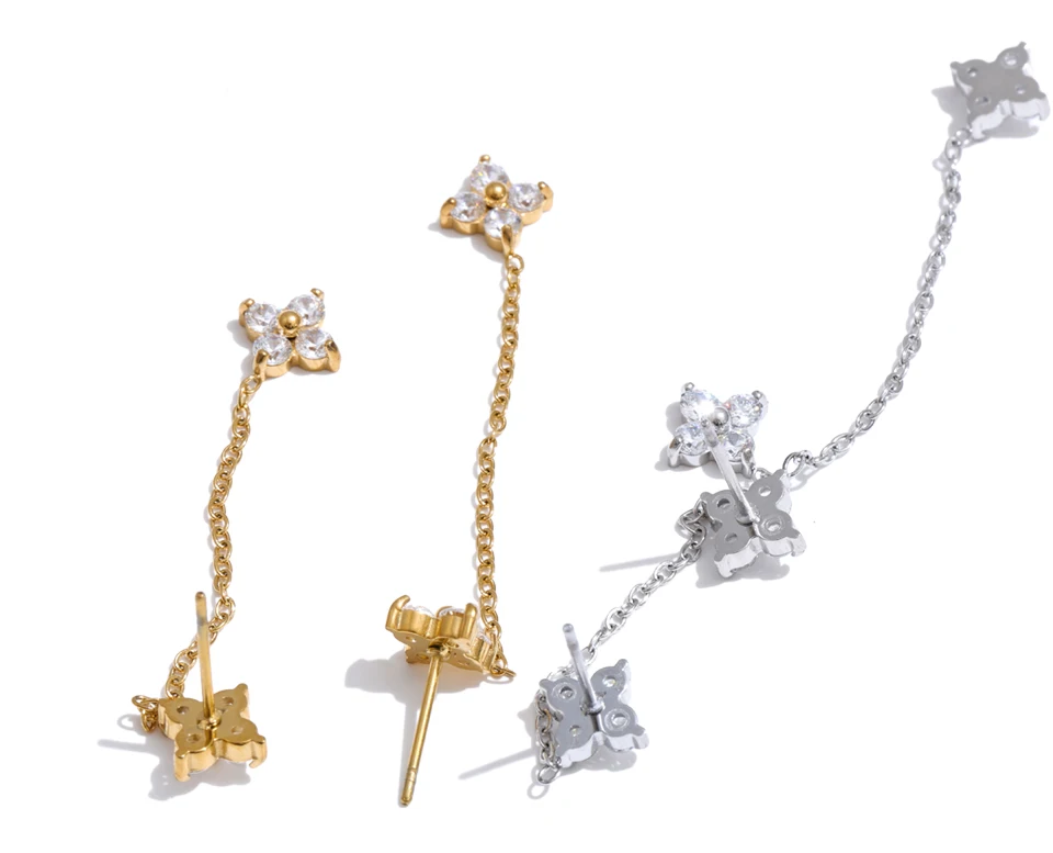 Yhpup Stainless Steel Cubic Zirconia Flower Chain Drop Dangle Earrings 2026 Delicate Fashion Daily Chic Jewelry Gala Waterproof