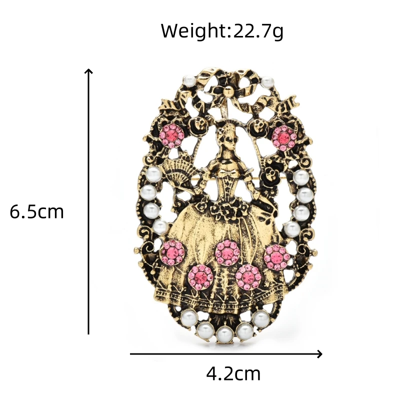 Wuli&baby Vintage Flowers Lady Brooches For Women Wear Beautiful Dress Holding Fun Figure Pearl Round Brooch Pins Gifts