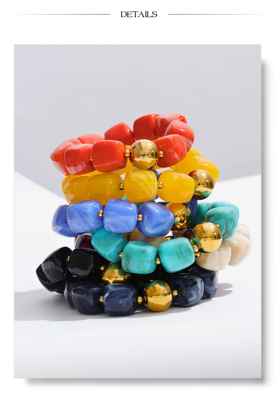Yhpup Hot Style Handmade Jewelry Acrylic Resin Beads Chain Necklace Bracelet Stainless Steel Spring Summer Statement Accessories