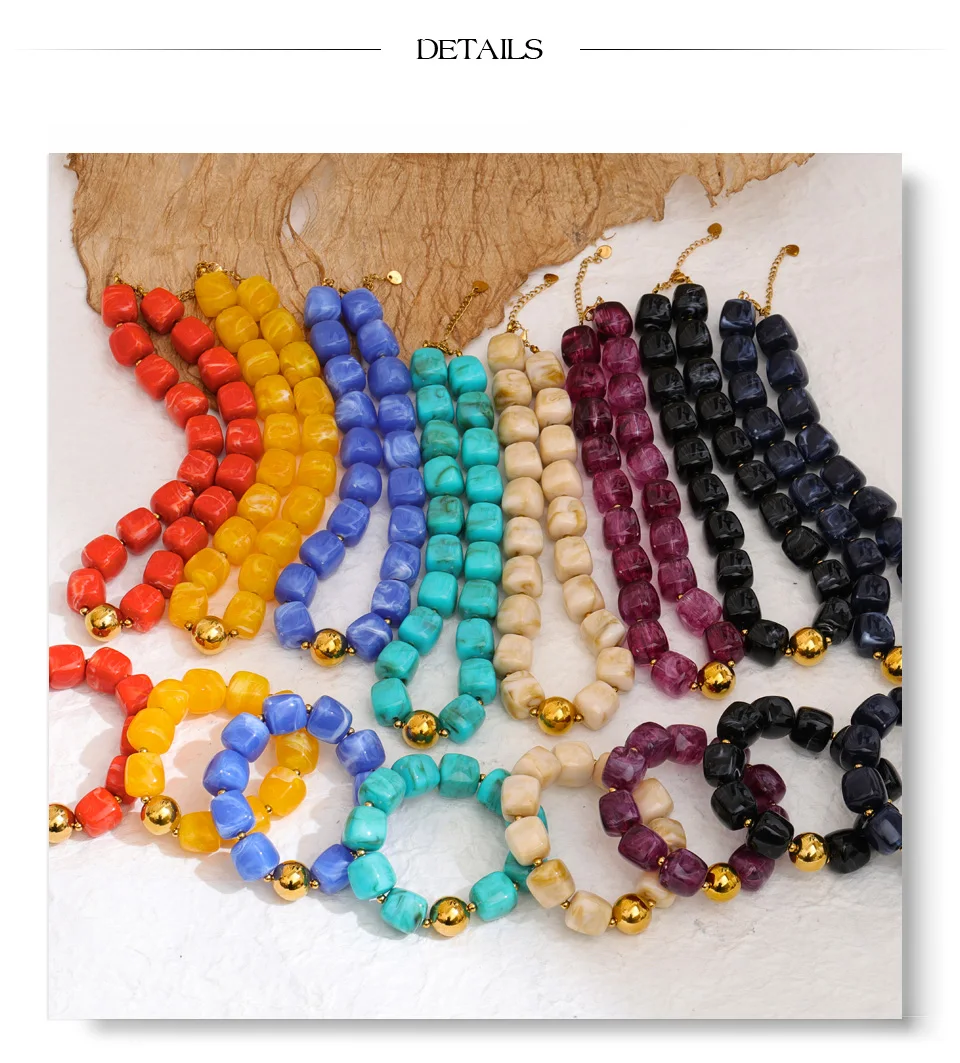 Yhpup Hot Style Handmade Jewelry Acrylic Resin Beads Chain Necklace Bracelet Stainless Steel Spring Summer Statement Accessories