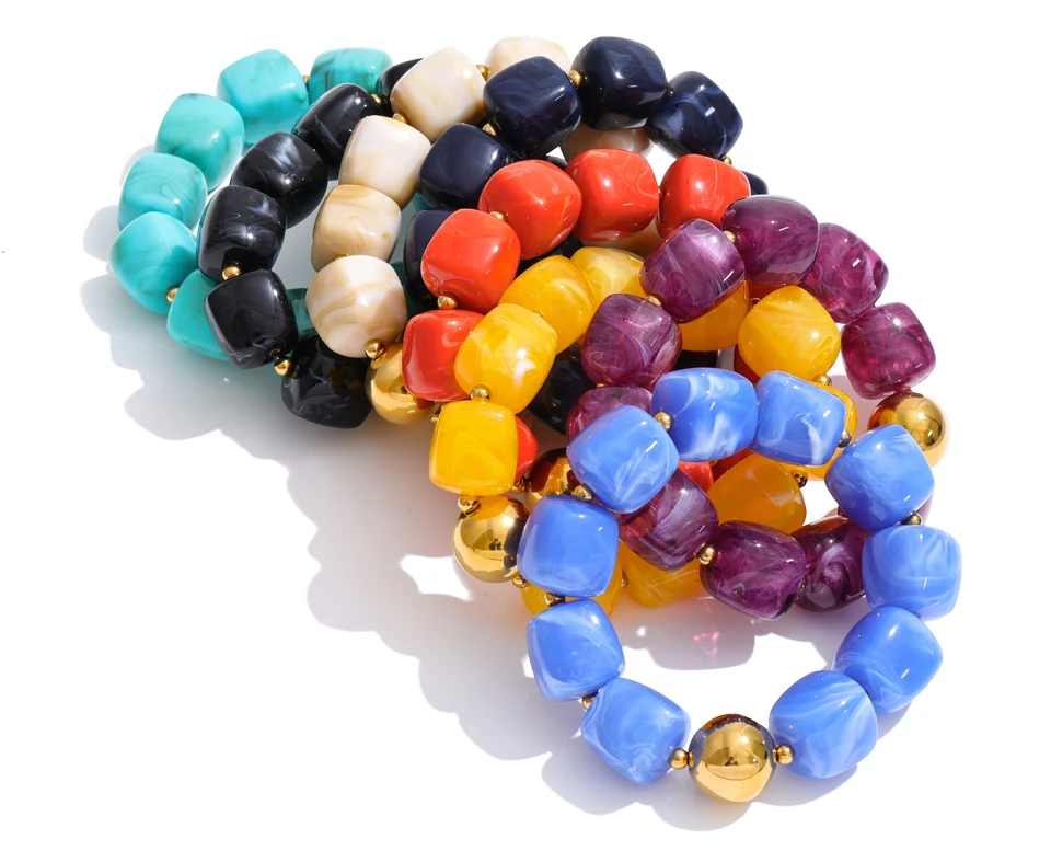 Yhpup Hot Style Handmade Jewelry Acrylic Resin Beads Chain Necklace Bracelet Stainless Steel Spring Summer Statement Accessories