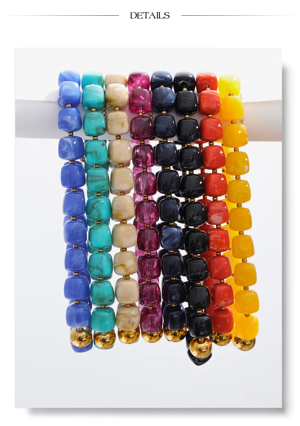 Yhpup Hot Style Handmade Jewelry Acrylic Resin Beads Chain Necklace Bracelet Stainless Steel Spring Summer Statement Accessories