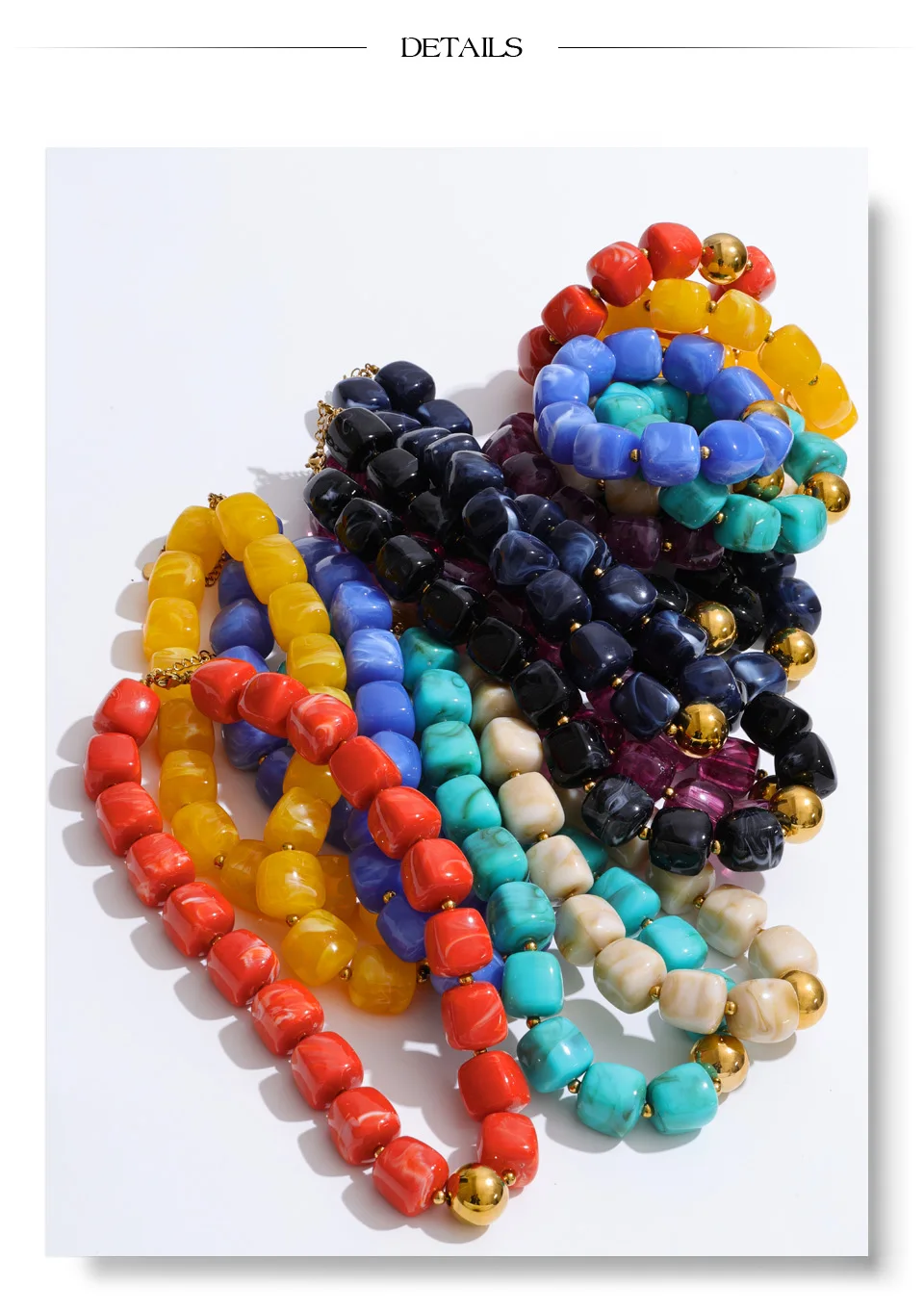 Yhpup Hot Style Handmade Jewelry Acrylic Resin Beads Chain Necklace Bracelet Stainless Steel Spring Summer Statement Accessories