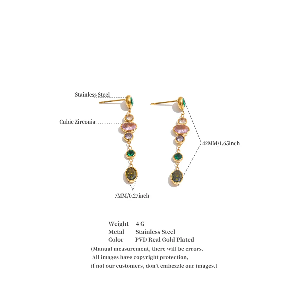 Yhpup Colorful White Round Cubic Zirconia Long Chain Drop Earrings 18K Gold Color PVD Plated Stainless Steel Premium Jewelry