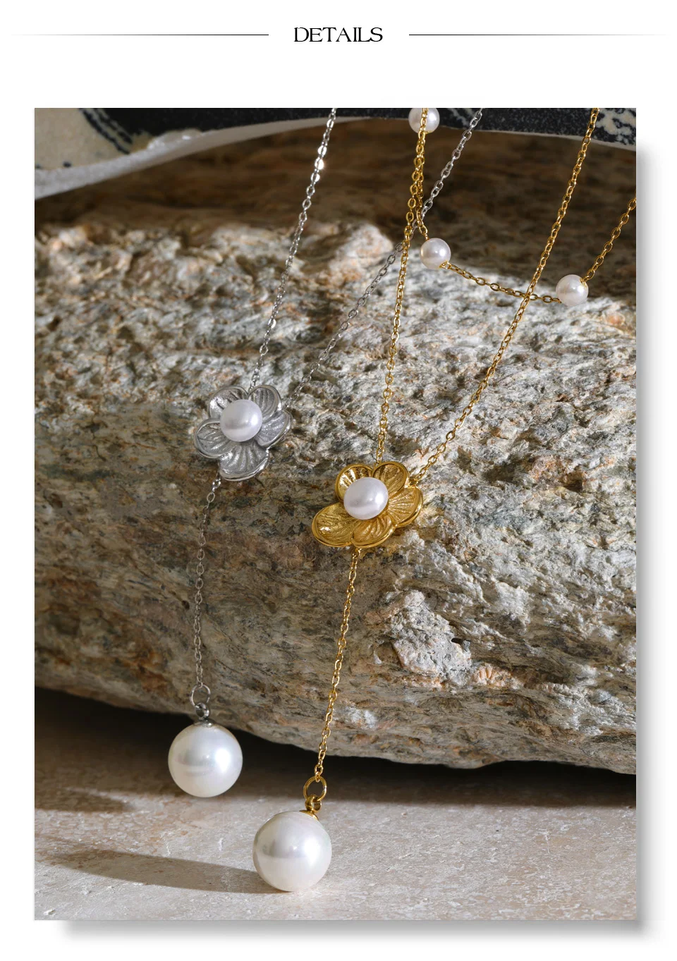 Yhpup Stainless Steel Layered Simulated Pearls Chain Flower Drop Necklace 2026 Arrivals Demure Summer Jewelry