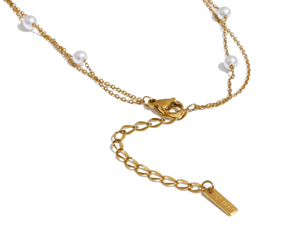 Yhpup Stainless Steel Layered Simulated Pearls Chain Flower Drop Necklace 2026 Arrivals Demure Summer Jewelry