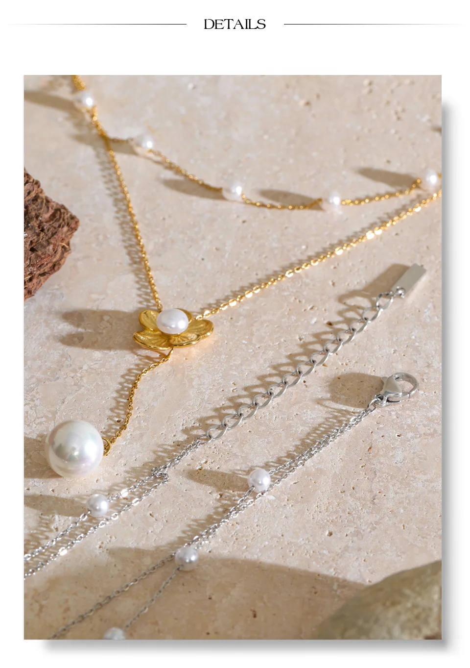 Yhpup Stainless Steel Layered Simulated Pearls Chain Flower Drop Necklace 2026 Arrivals Demure Summer Jewelry