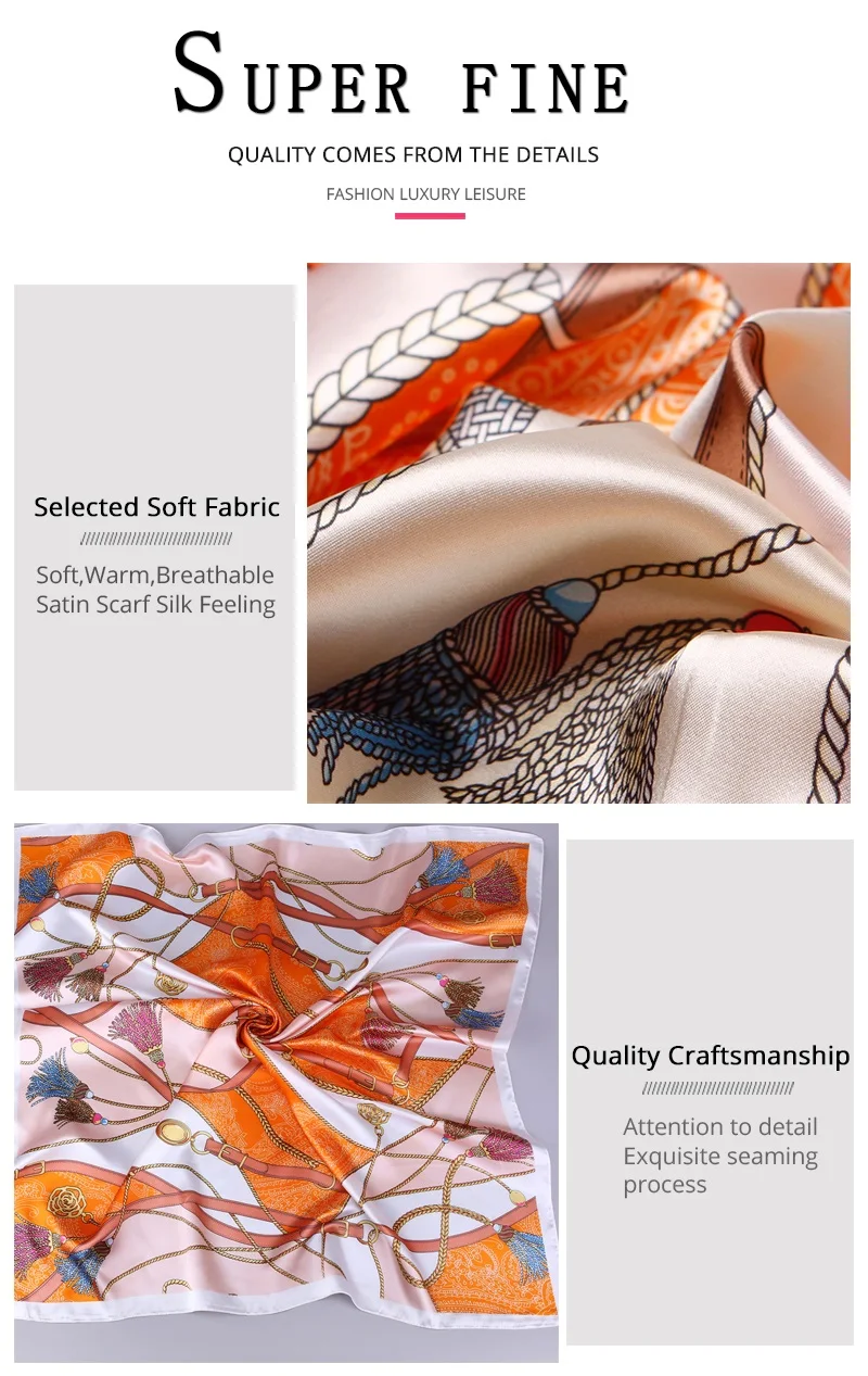 90cm Square Shawls Women Hijab Scarf For Hair Fashion Print Kerchief Neck Scarves Female Silk Satin Bag Scarfs For Ladies Banada