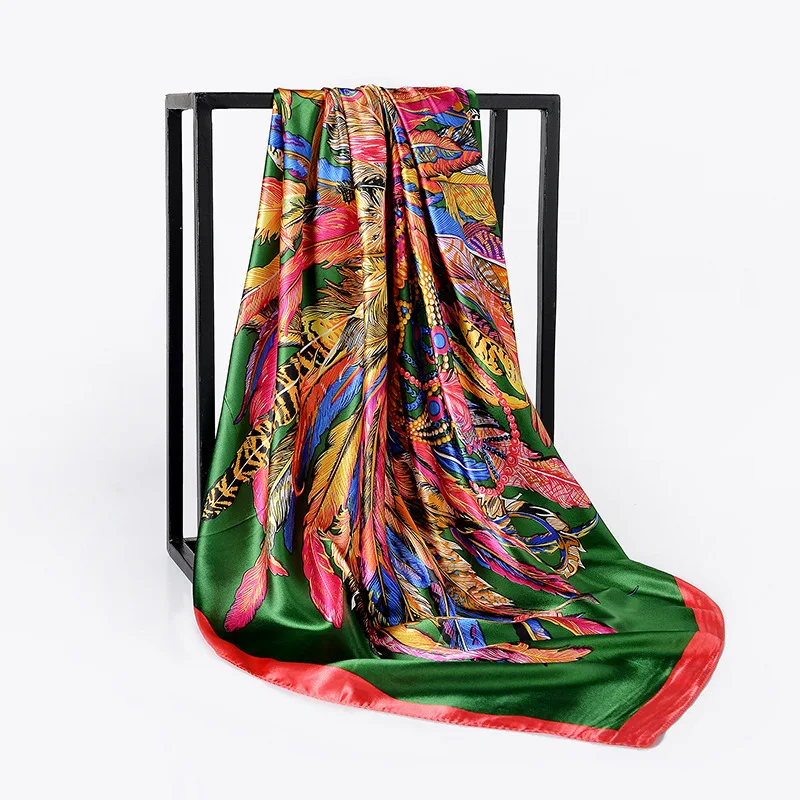 90cm Square Shawls Women Hijab Scarf For Hair Fashion Print Kerchief Neck Scarves Female Silk Satin Bag Scarfs For Ladies Banada