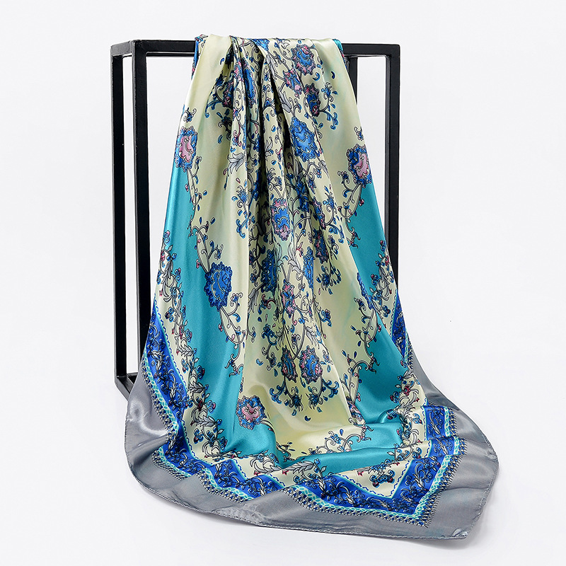 90cm Square Shawls Women Hijab Scarf For Hair Fashion Print Kerchief Neck Scarves Female Silk Satin Bag Scarfs For Ladies Banada