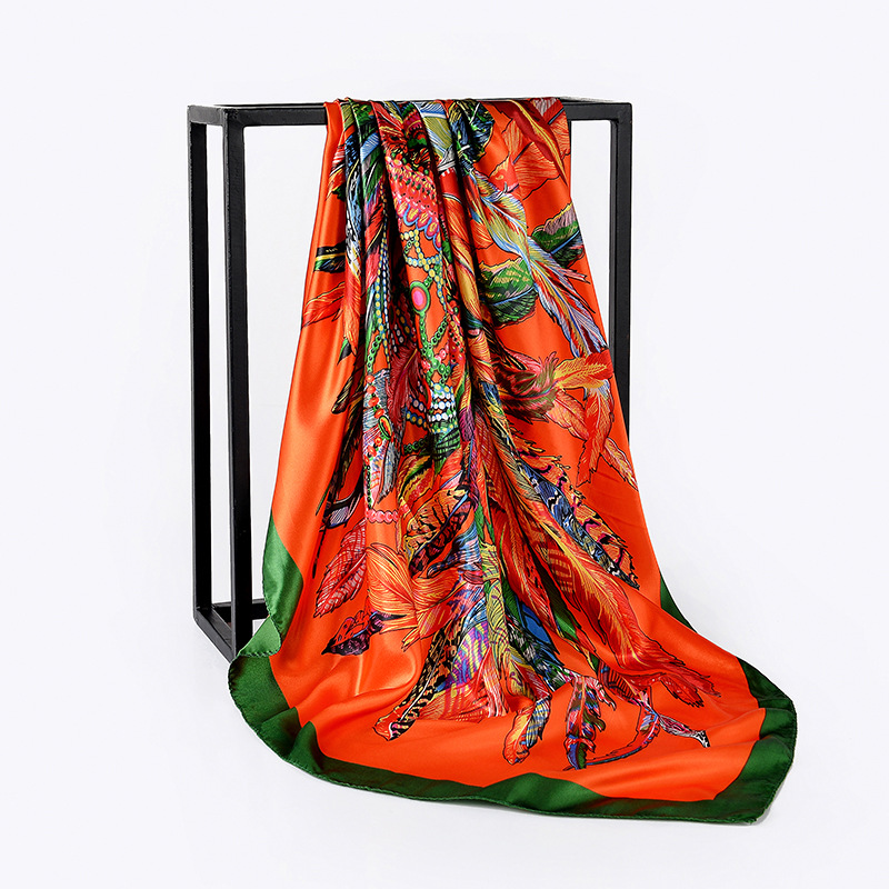 90cm Square Shawls Women Hijab Scarf For Hair Fashion Print Kerchief Neck Scarves Female Silk Satin Bag Scarfs For Ladies Banada