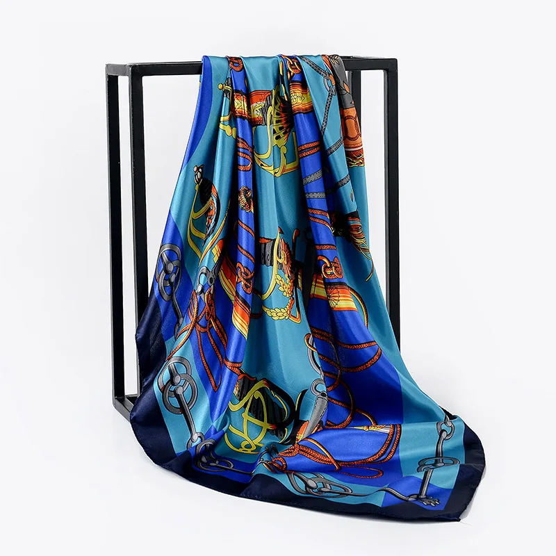 90cm Square Shawls Women Hijab Scarf For Hair Fashion Print Kerchief Neck Scarves Female Silk Satin Bag Scarfs For Ladies Banada
