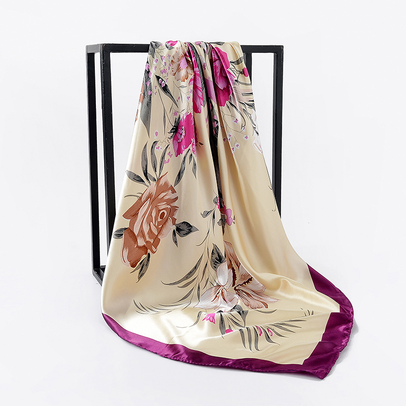 90cm Square Shawls Women Hijab Scarf For Hair Fashion Print Kerchief Neck Scarves Female Silk Satin Bag Scarfs For Ladies Banada
