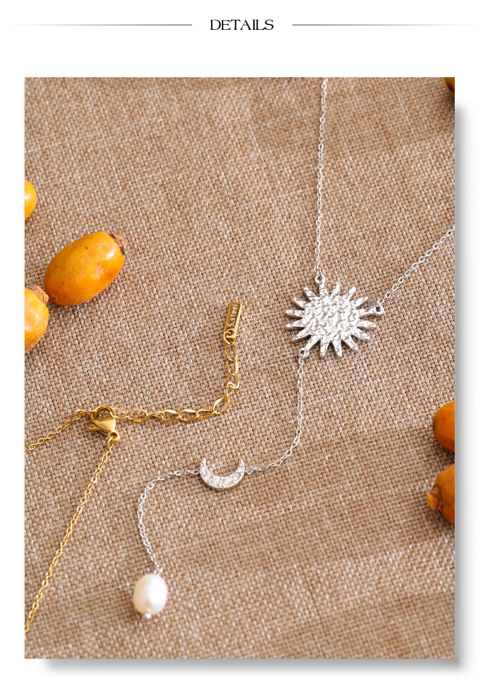 Yhpup Stainless Steel Sun Moon Natural Pearl Chain Drop Necklace 16K Gold Platinum Color PVD Plated Fashion Popular Jewelry