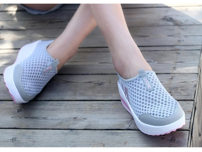 WDZKN Lightweight Breathable Air Mesh Shoes Women Casual Summer Flat Platform Shoes Woman Slip On Swing Shoes Big Size 34-42