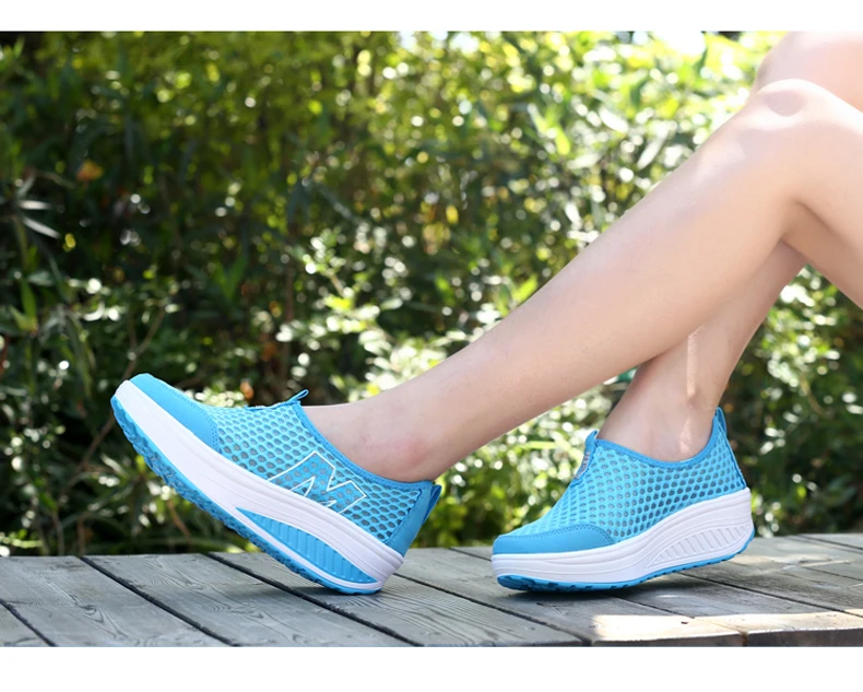 WDZKN Lightweight Breathable Air Mesh Shoes Women Casual Summer Flat Platform Shoes Woman Slip On Swing Shoes Big Size 34-42