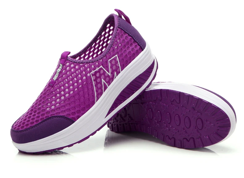 WDZKN Lightweight Breathable Air Mesh Shoes Women Casual Summer Flat Platform Shoes Woman Slip On Swing Shoes Big Size 34-42