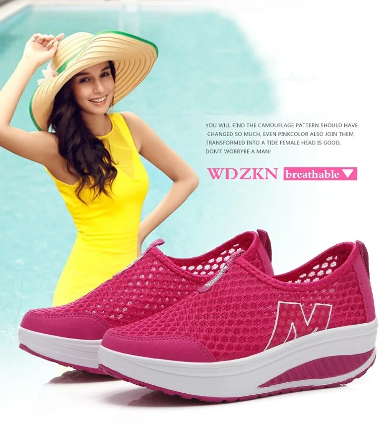 WDZKN Lightweight Breathable Air Mesh Shoes Women Casual Summer Flat Platform Shoes Woman Slip On Swing Shoes Big Size 34-42