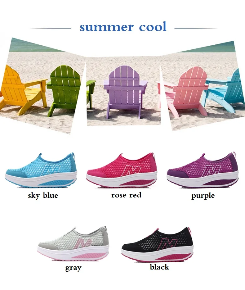 WDZKN Lightweight Breathable Air Mesh Shoes Women Casual Summer Flat Platform Shoes Woman Slip On Swing Shoes Big Size 34-42