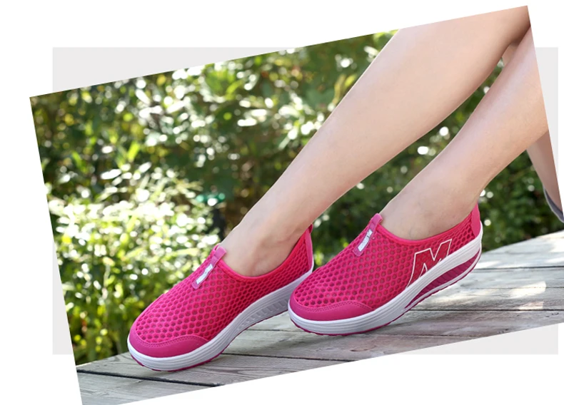 WDZKN Lightweight Breathable Air Mesh Shoes Women Casual Summer Flat Platform Shoes Woman Slip On Swing Shoes Big Size 34-42