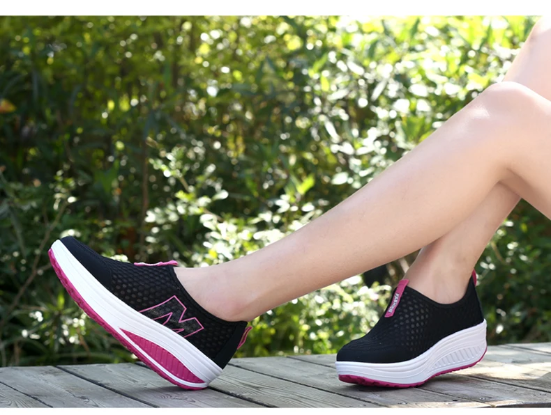 WDZKN Lightweight Breathable Air Mesh Shoes Women Casual Summer Flat Platform Shoes Woman Slip On Swing Shoes Big Size 34-42