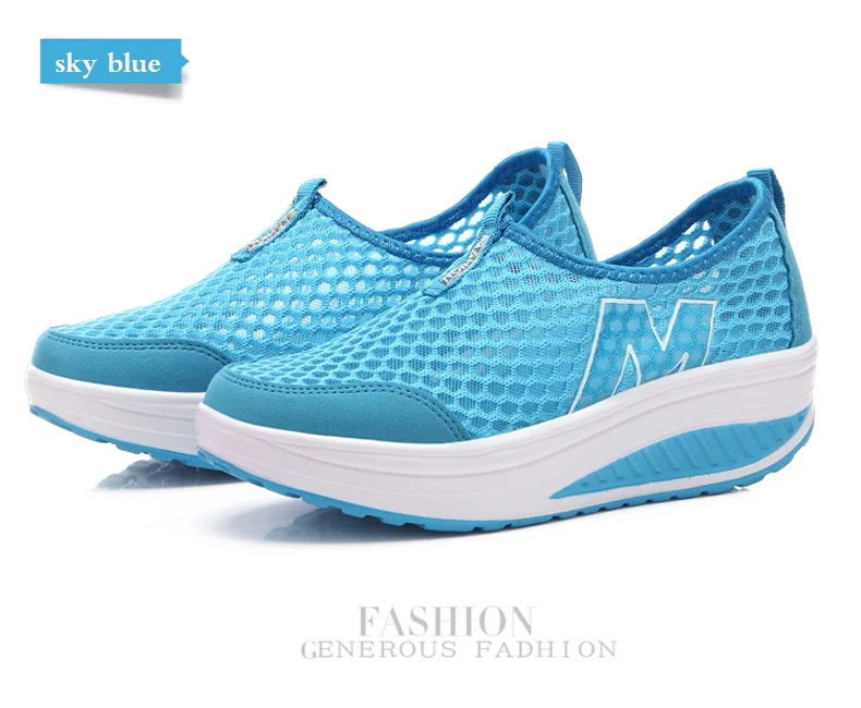 WDZKN Lightweight Breathable Air Mesh Shoes Women Casual Summer Flat Platform Shoes Woman Slip On Swing Shoes Big Size 34-42