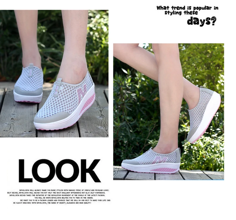 WDZKN Lightweight Breathable Air Mesh Shoes Women Casual Summer Flat Platform Shoes Woman Slip On Swing Shoes Big Size 34-42