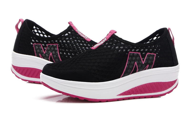 WDZKN Lightweight Breathable Air Mesh Shoes Women Casual Summer Flat Platform Shoes Woman Slip On Swing Shoes Big Size 34-42