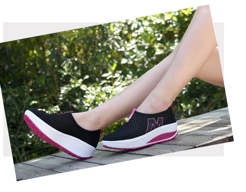WDZKN Lightweight Breathable Air Mesh Shoes Women Casual Summer Flat Platform Shoes Woman Slip On Swing Shoes Big Size 34-42