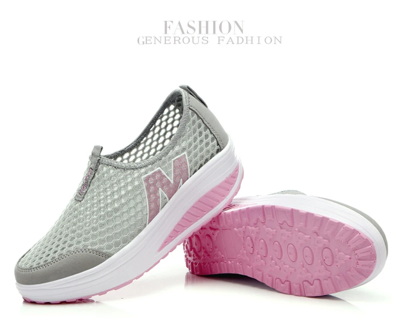 WDZKN Lightweight Breathable Air Mesh Shoes Women Casual Summer Flat Platform Shoes Woman Slip On Swing Shoes Big Size 34-42