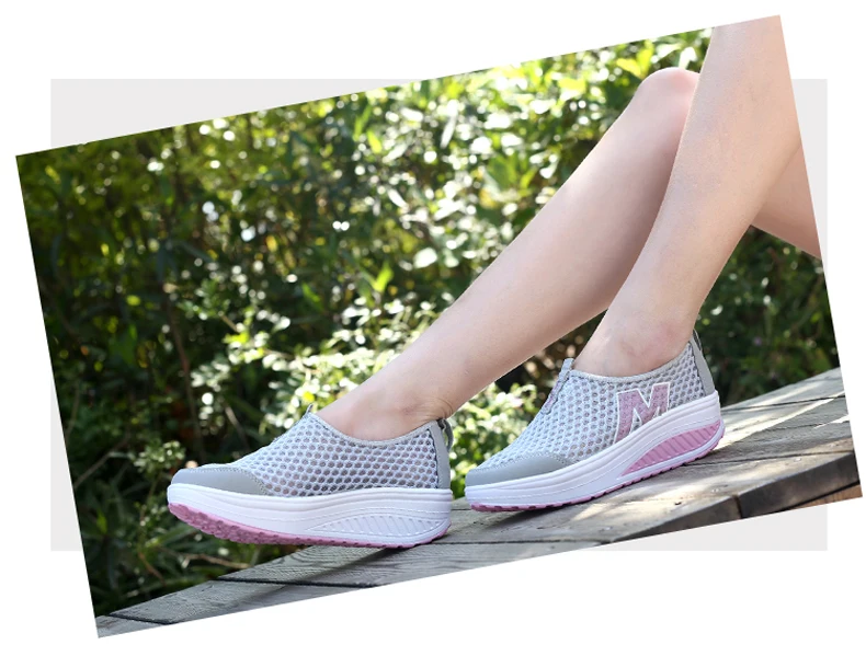WDZKN Lightweight Breathable Air Mesh Shoes Women Casual Summer Flat Platform Shoes Woman Slip On Swing Shoes Big Size 34-42