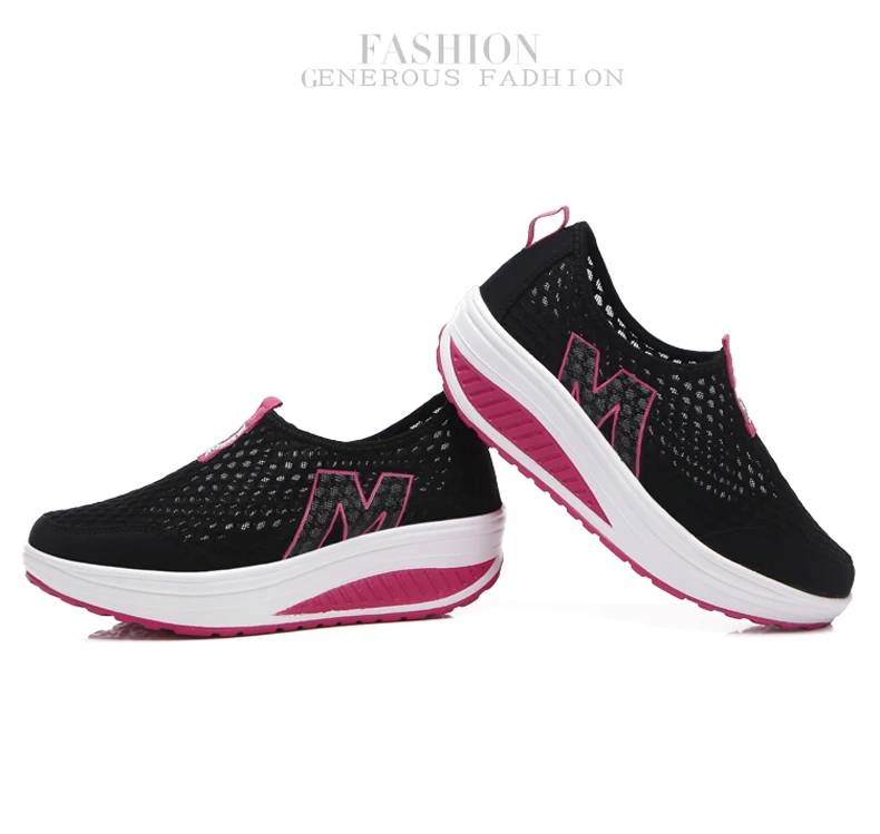WDZKN Lightweight Breathable Air Mesh Shoes Women Casual Summer Flat Platform Shoes Woman Slip On Swing Shoes Big Size 34-42