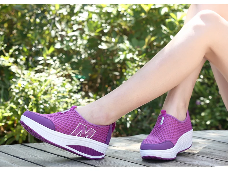 WDZKN Lightweight Breathable Air Mesh Shoes Women Casual Summer Flat Platform Shoes Woman Slip On Swing Shoes Big Size 34-42