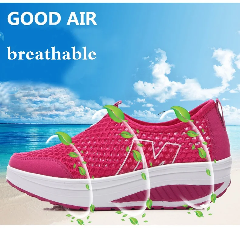 WDZKN Lightweight Breathable Air Mesh Shoes Women Casual Summer Flat Platform Shoes Woman Slip On Swing Shoes Big Size 34-42