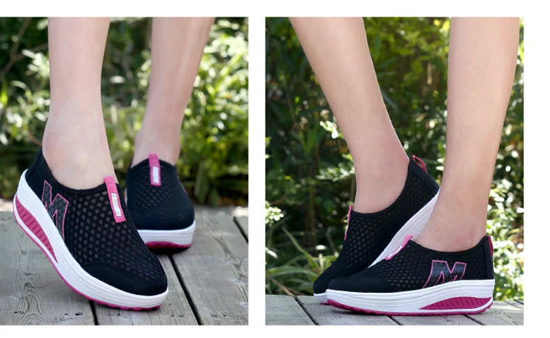 WDZKN Lightweight Breathable Air Mesh Shoes Women Casual Summer Flat Platform Shoes Woman Slip On Swing Shoes Big Size 34-42