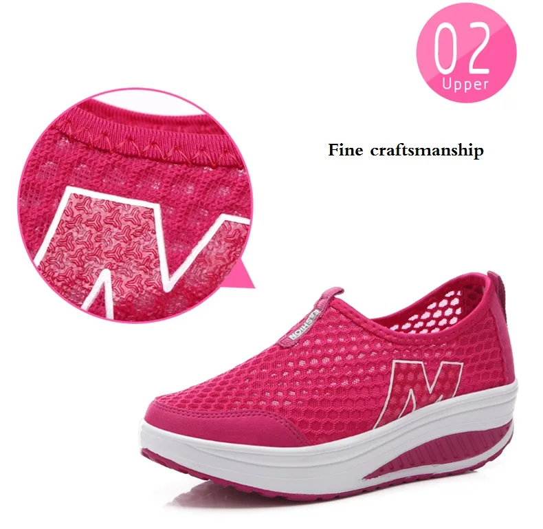 WDZKN Lightweight Breathable Air Mesh Shoes Women Casual Summer Flat Platform Shoes Woman Slip On Swing Shoes Big Size 34-42
