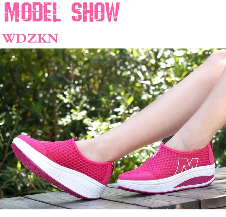 WDZKN Lightweight Breathable Air Mesh Shoes Women Casual Summer Flat Platform Shoes Woman Slip On Swing Shoes Big Size 34-42
