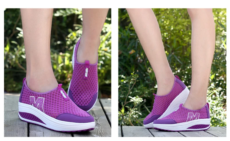 WDZKN Lightweight Breathable Air Mesh Shoes Women Casual Summer Flat Platform Shoes Woman Slip On Swing Shoes Big Size 34-42