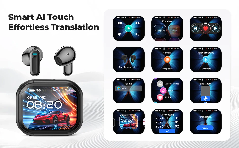 Auriculares Traductor DeIdioma 2026 HTC NE20 AI Translator Earbud Real-Time Translation Smart LCD Screen BT6.0 TWS Choice