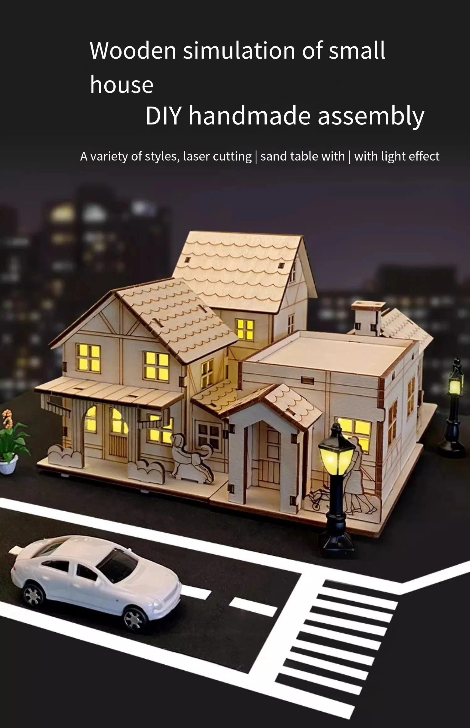 3D Wooden Puzzle Model Christmas LED Light Wood House Luminous Cabin for Home Decor Log House DIY Gift Window Decoration