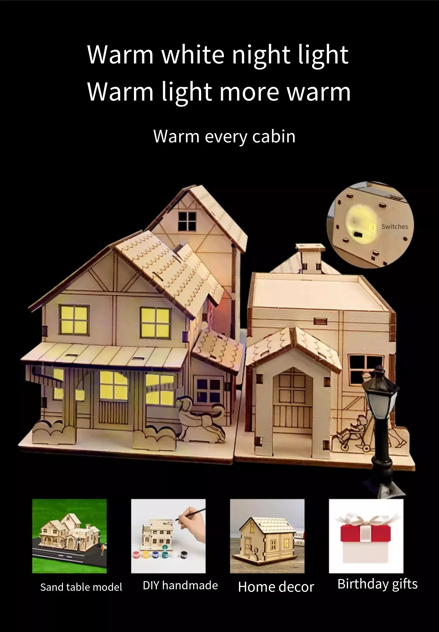 3D Wooden Puzzle Model Christmas LED Light Wood House Luminous Cabin for Home Decor Log House DIY Gift Window Decoration
