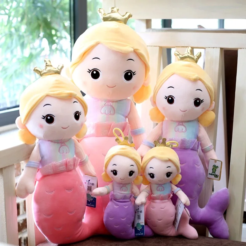 Fairy Tale Doll Crown Mermaid Plush Toy Kids Girl Cartoon Stuffed Mermaid Sea Fish Animal Doll Home Decor Girls Birthday Gift