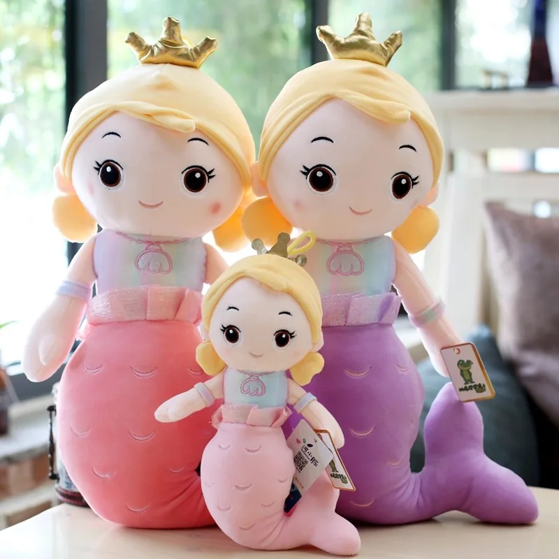 Fairy Tale Doll Crown Mermaid Plush Toy Kids Girl Cartoon Stuffed Mermaid Sea Fish Animal Doll Home Decor Girls Birthday Gift