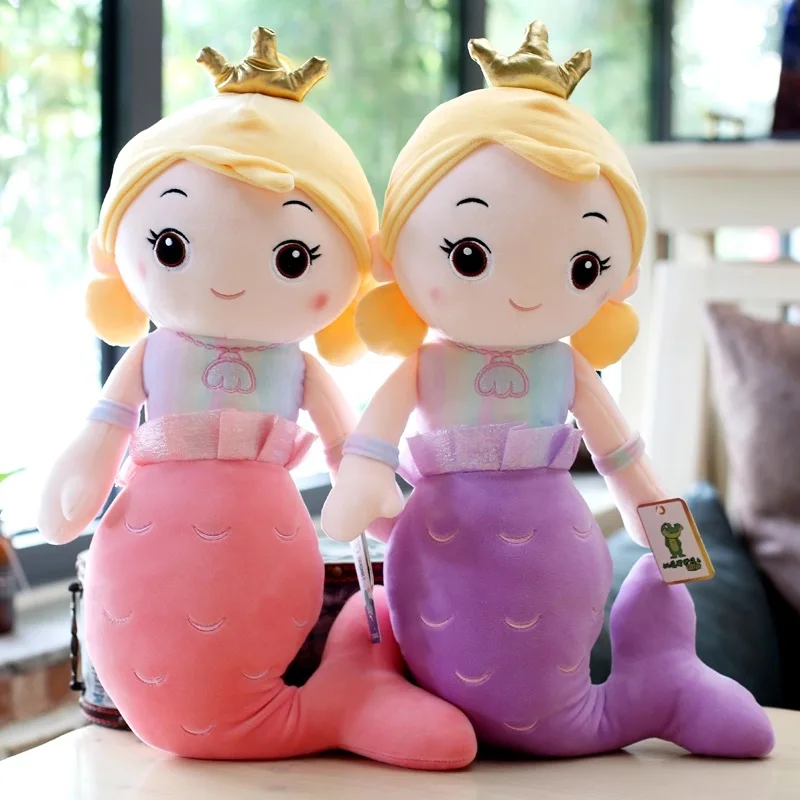Fairy Tale Doll Crown Mermaid Plush Toy Kids Girl Cartoon Stuffed Mermaid Sea Fish Animal Doll Home Decor Girls Birthday Gift